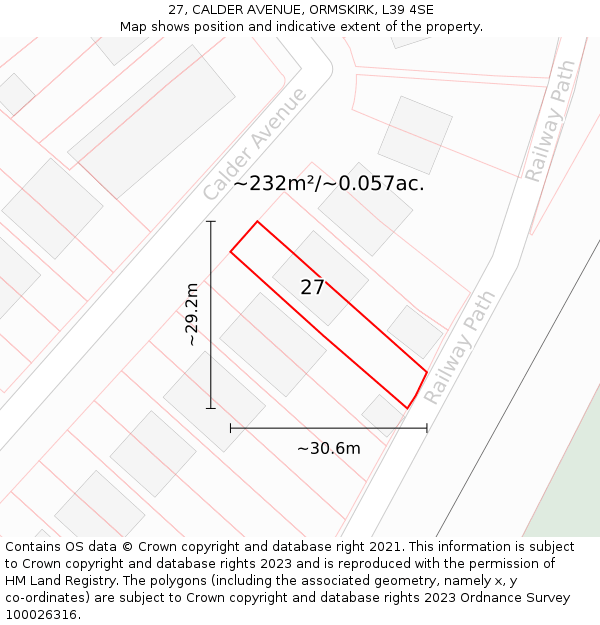 27, CALDER AVENUE, ORMSKIRK, L39 4SE: Plot and title map