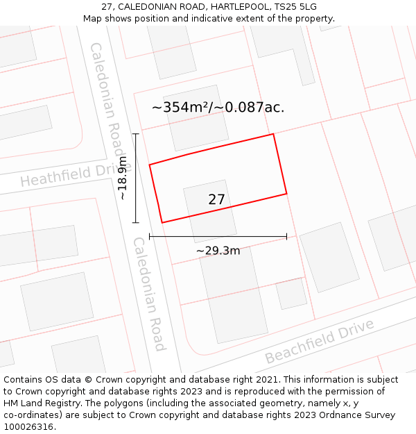 27, CALEDONIAN ROAD, HARTLEPOOL, TS25 5LG: Plot and title map