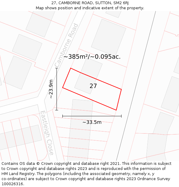 27, CAMBORNE ROAD, SUTTON, SM2 6RJ: Plot and title map