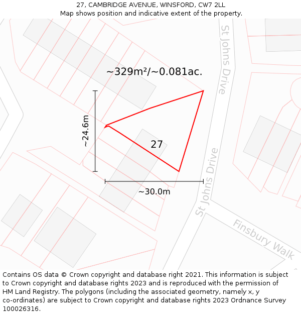 27, CAMBRIDGE AVENUE, WINSFORD, CW7 2LL: Plot and title map
