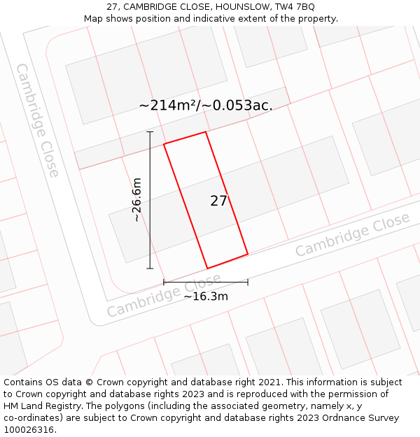 27, CAMBRIDGE CLOSE, HOUNSLOW, TW4 7BQ: Plot and title map