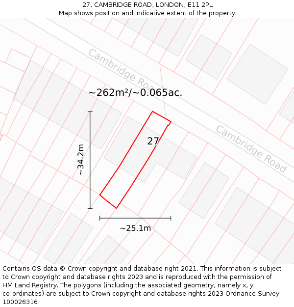 27, CAMBRIDGE ROAD, LONDON, E11 2PL: Plot and title map