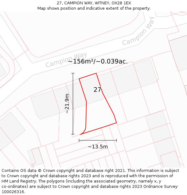 27, CAMPION WAY, WITNEY, OX28 1EX: Plot and title map