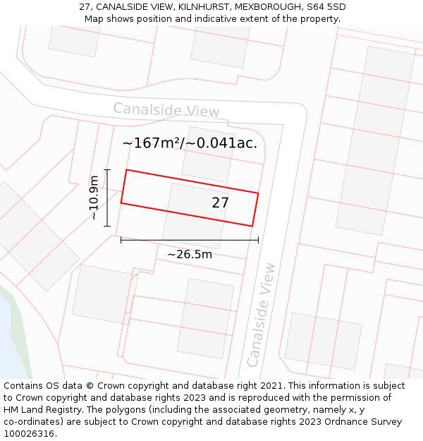 27, CANALSIDE VIEW, KILNHURST, MEXBOROUGH, S64 5SD: Plot and title map