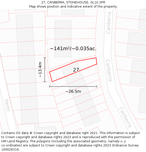 27, CANBERRA, STONEHOUSE, GL10 2PR: Plot and title map