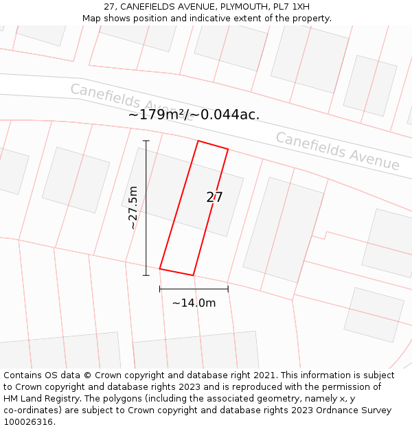 27, CANEFIELDS AVENUE, PLYMOUTH, PL7 1XH: Plot and title map