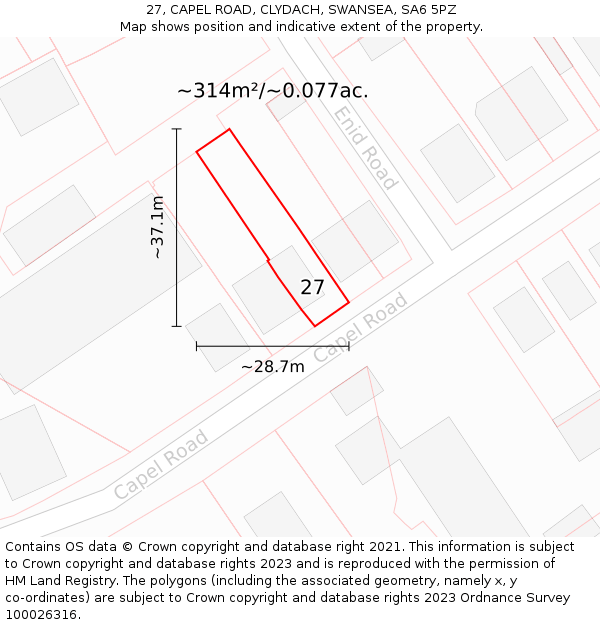 27, CAPEL ROAD, CLYDACH, SWANSEA, SA6 5PZ: Plot and title map