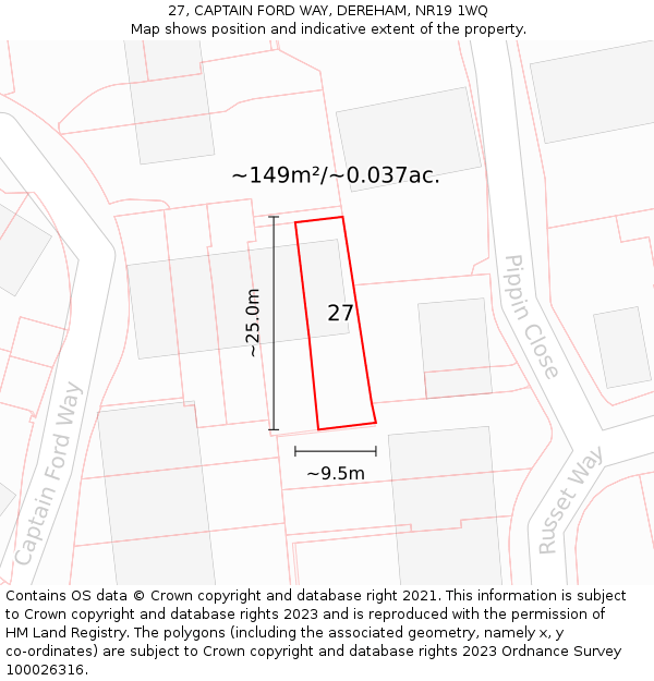 27, CAPTAIN FORD WAY, DEREHAM, NR19 1WQ: Plot and title map