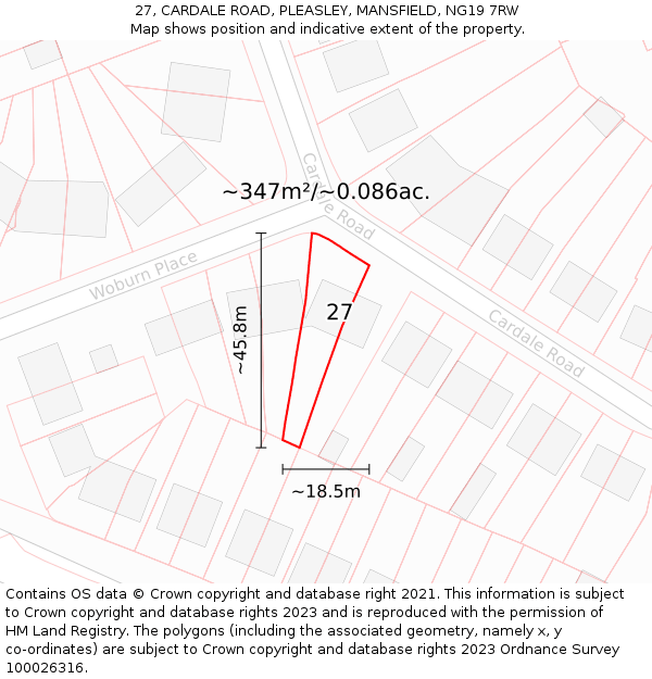 27, CARDALE ROAD, PLEASLEY, MANSFIELD, NG19 7RW: Plot and title map