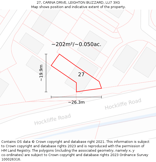 27, CARINA DRIVE, LEIGHTON BUZZARD, LU7 3XG: Plot and title map