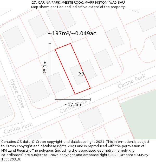 27, CARINA PARK, WESTBROOK, WARRINGTON, WA5 8AU: Plot and title map