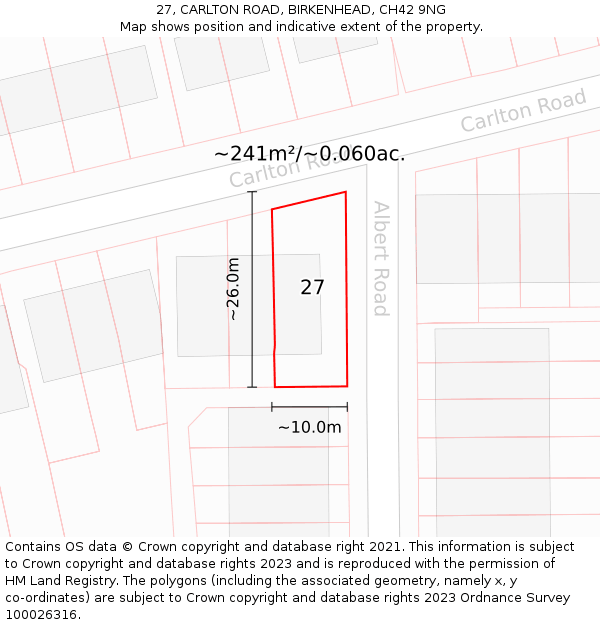 27, CARLTON ROAD, BIRKENHEAD, CH42 9NG: Plot and title map