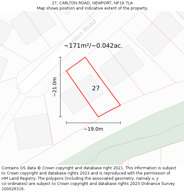 27, CARLTON ROAD, NEWPORT, NP19 7LA: Plot and title map