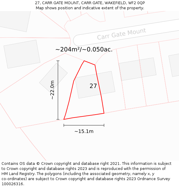 27, CARR GATE MOUNT, CARR GATE, WAKEFIELD, WF2 0QP: Plot and title map