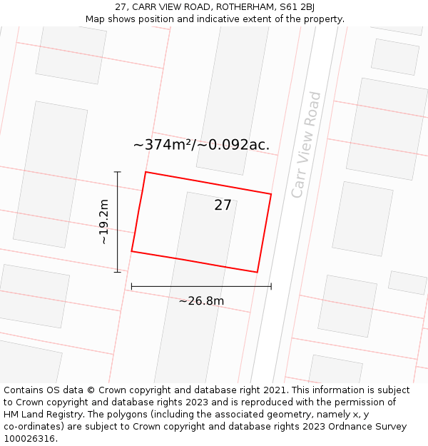 27, CARR VIEW ROAD, ROTHERHAM, S61 2BJ: Plot and title map
