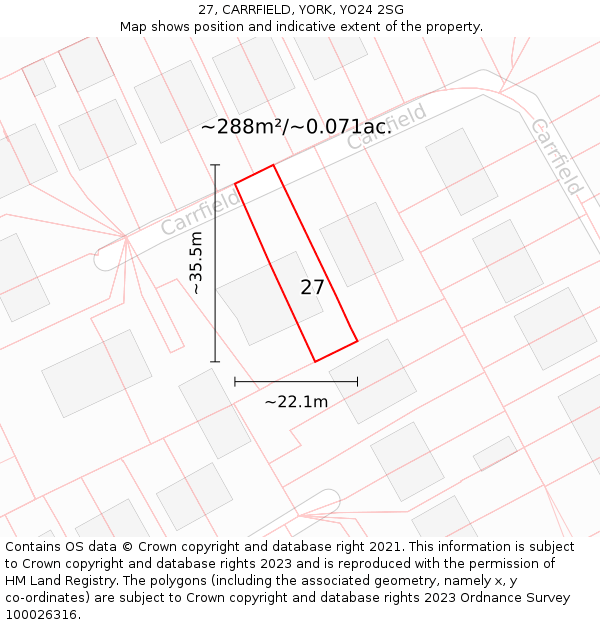 27, CARRFIELD, YORK, YO24 2SG: Plot and title map