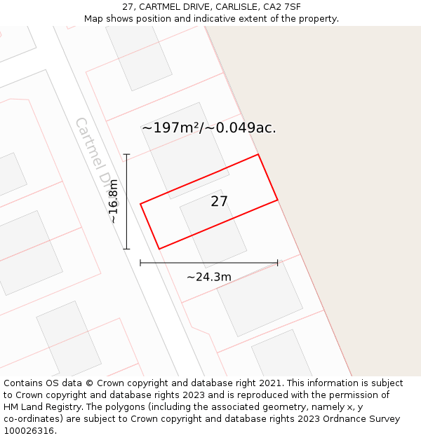 27, CARTMEL DRIVE, CARLISLE, CA2 7SF: Plot and title map
