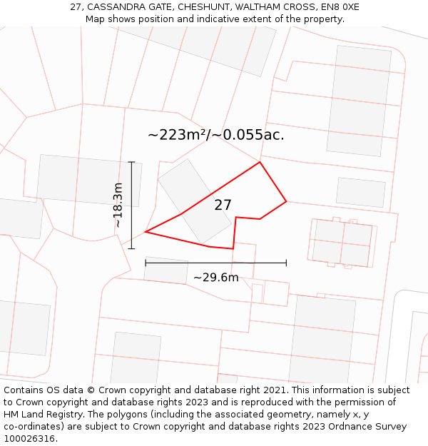 27, CASSANDRA GATE, CHESHUNT, WALTHAM CROSS, EN8 0XE: Plot and title map