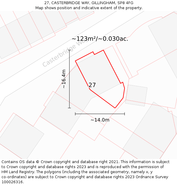 27, CASTERBRIDGE WAY, GILLINGHAM, SP8 4FG: Plot and title map