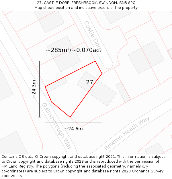 27, CASTLE DORE, FRESHBROOK, SWINDON, SN5 8PQ: Plot and title map