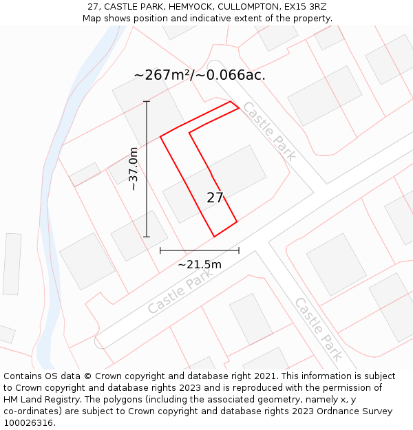 27, CASTLE PARK, HEMYOCK, CULLOMPTON, EX15 3RZ: Plot and title map