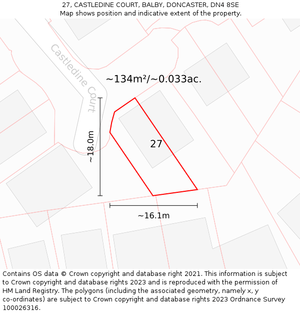 27, CASTLEDINE COURT, BALBY, DONCASTER, DN4 8SE: Plot and title map