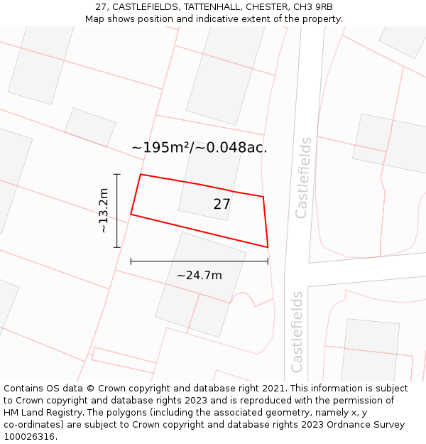 27, CASTLEFIELDS, TATTENHALL, CHESTER, CH3 9RB: Plot and title map
