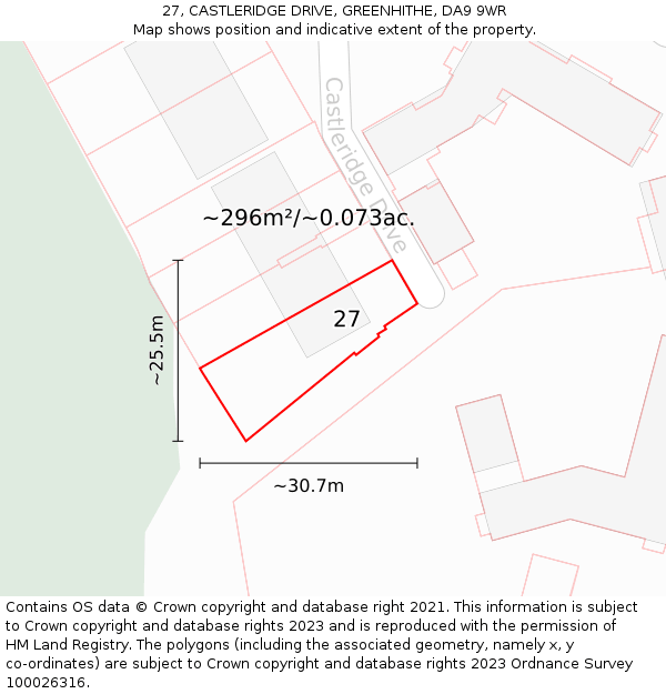 27, CASTLERIDGE DRIVE, GREENHITHE, DA9 9WR: Plot and title map