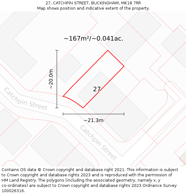 27, CATCHPIN STREET, BUCKINGHAM, MK18 7RR: Plot and title map
