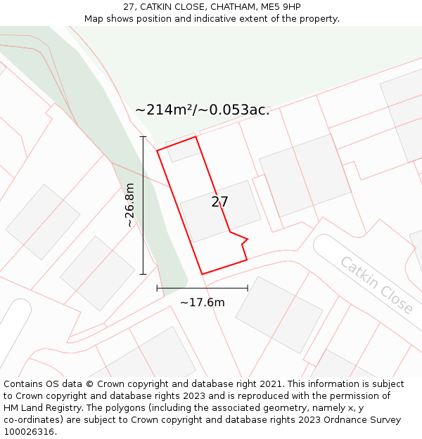 27, CATKIN CLOSE, CHATHAM, ME5 9HP: Plot and title map