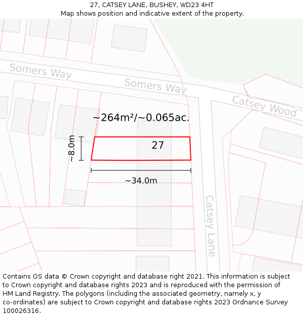 27, CATSEY LANE, BUSHEY, WD23 4HT: Plot and title map