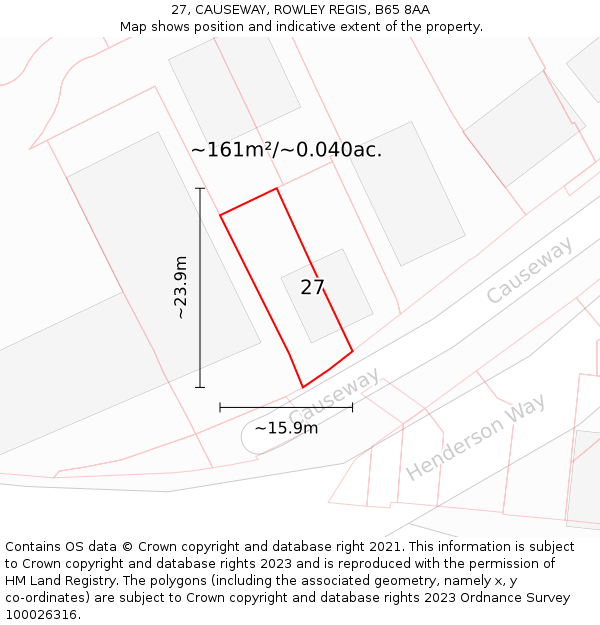27, CAUSEWAY, ROWLEY REGIS, B65 8AA: Plot and title map
