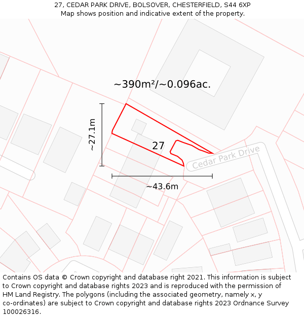27, CEDAR PARK DRIVE, BOLSOVER, CHESTERFIELD, S44 6XP: Plot and title map