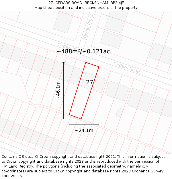 27, CEDARS ROAD, BECKENHAM, BR3 4JE: Plot and title map