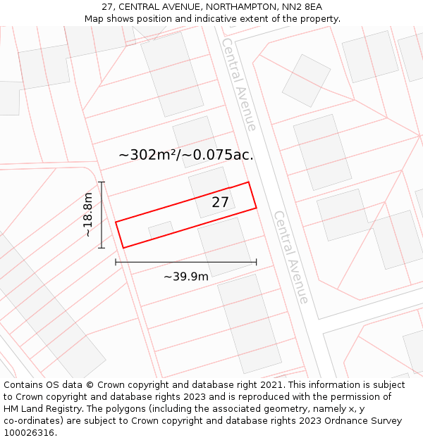 27, CENTRAL AVENUE, NORTHAMPTON, NN2 8EA: Plot and title map