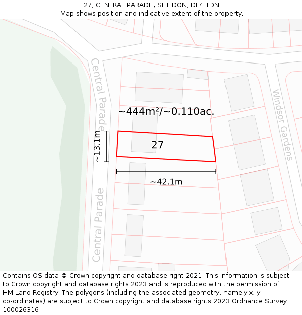 27, CENTRAL PARADE, SHILDON, DL4 1DN: Plot and title map