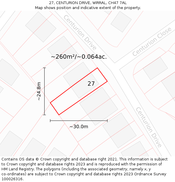 27, CENTURION DRIVE, WIRRAL, CH47 7AL: Plot and title map