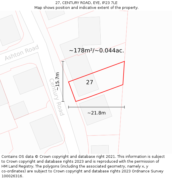 27, CENTURY ROAD, EYE, IP23 7LE: Plot and title map