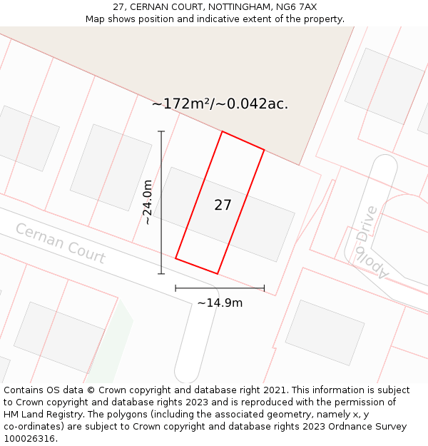 27, CERNAN COURT, NOTTINGHAM, NG6 7AX: Plot and title map