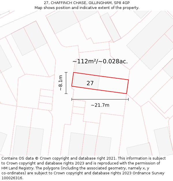 27, CHAFFINCH CHASE, GILLINGHAM, SP8 4GP: Plot and title map