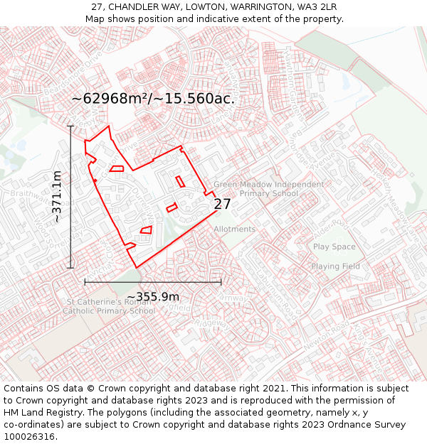 27, CHANDLER WAY, LOWTON, WARRINGTON, WA3 2LR: Plot and title map