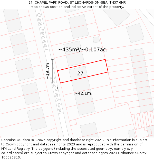 27, CHAPEL PARK ROAD, ST LEONARDS-ON-SEA, TN37 6HR: Plot and title map