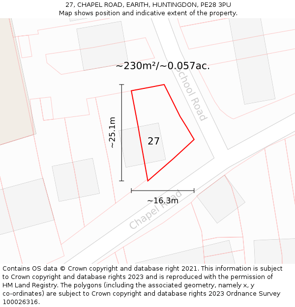 27, CHAPEL ROAD, EARITH, HUNTINGDON, PE28 3PU: Plot and title map