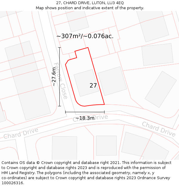 27, CHARD DRIVE, LUTON, LU3 4EQ: Plot and title map