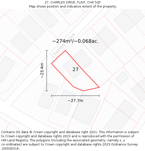 27, CHARLES DRIVE, FLINT, CH6 5QF: Plot and title map