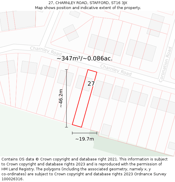 27, CHARNLEY ROAD, STAFFORD, ST16 3JX: Plot and title map