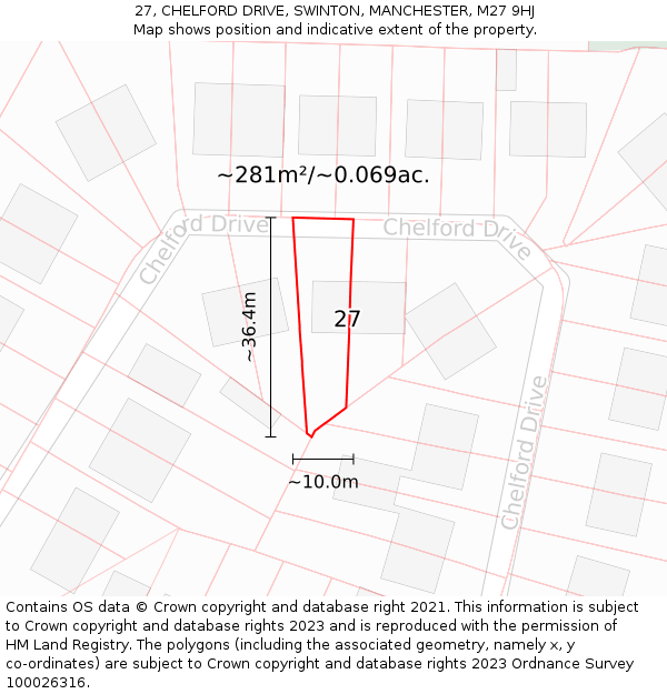 27, CHELFORD DRIVE, SWINTON, MANCHESTER, M27 9HJ: Plot and title map