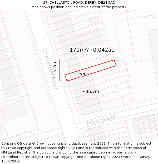 27, CHELLASTON ROAD, DERBY, DE24 9AD: Plot and title map