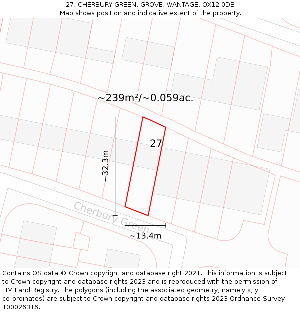 27, CHERBURY GREEN, GROVE, WANTAGE, OX12 0DB: Plot and title map
