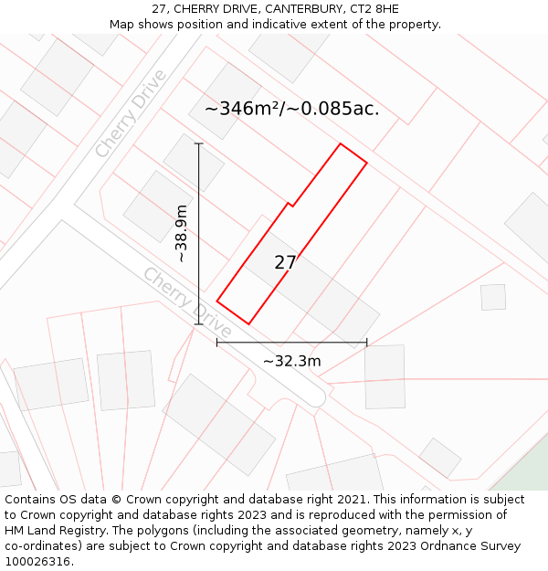 27, CHERRY DRIVE, CANTERBURY, CT2 8HE: Plot and title map